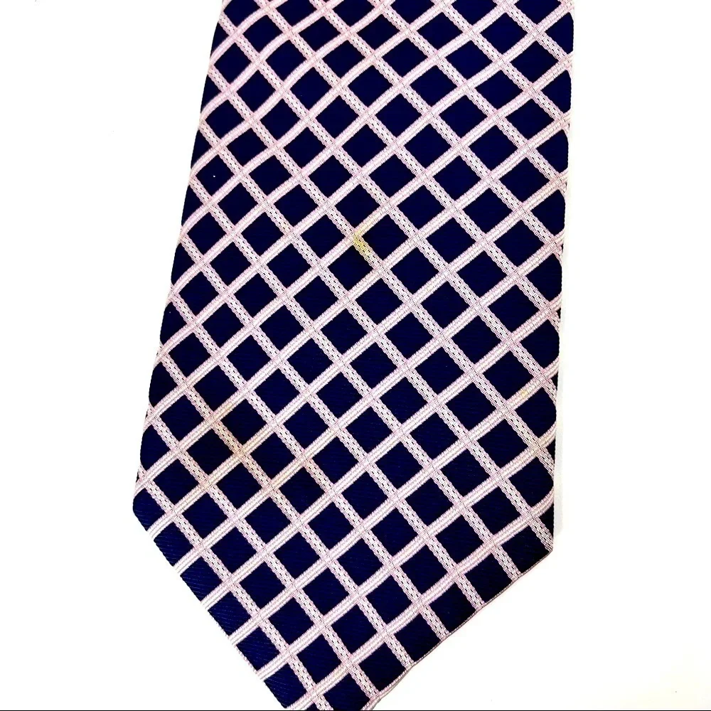 Brooks Brothers 346 Mens Silk Tie Navy Blue Pink White Grid‎ Check Pattern USA